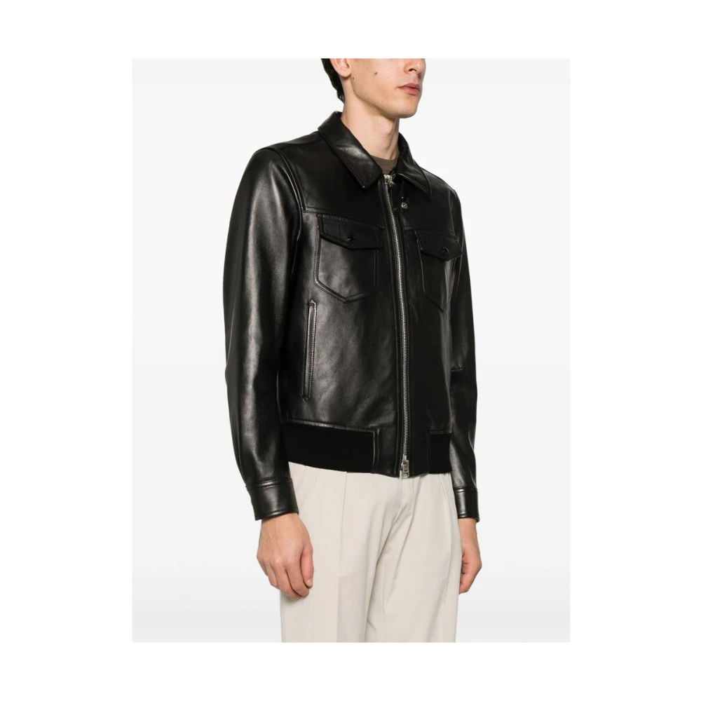Tom Ford Zwart leren bovenkleding met ritssluiting Black Heren