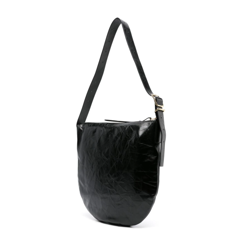 Jil Sander Zwarte leren maan schoudertas Black Dames