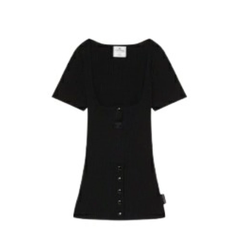 Courrèges Vintage Rib T-Shirt Zwart Black Dames