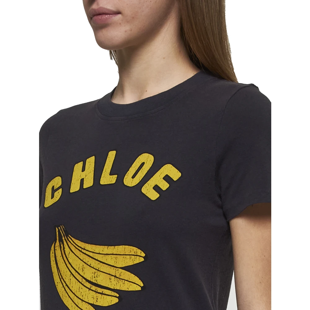 Chloé Banana Logo Print Blauw T-shirt Blue Dames