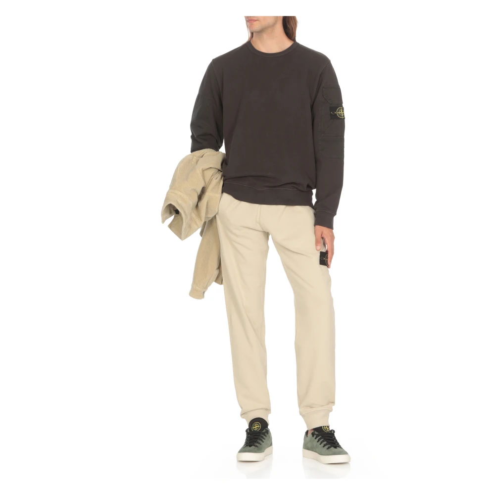 Stone Island Beige Katoenen Broek met Iconische Patch Beige Heren