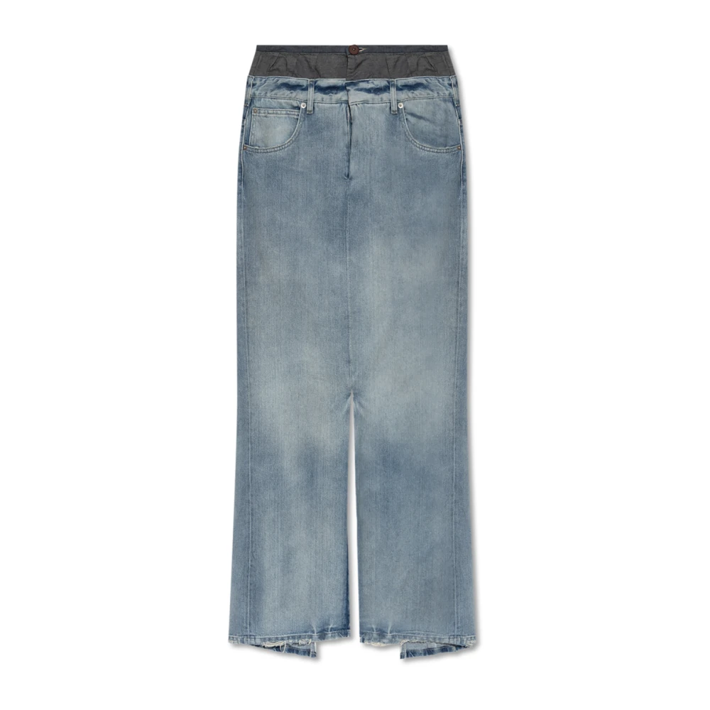 Maison Margiela Blauwe Flared Rok met Contrasterende Inzet Blue Dames