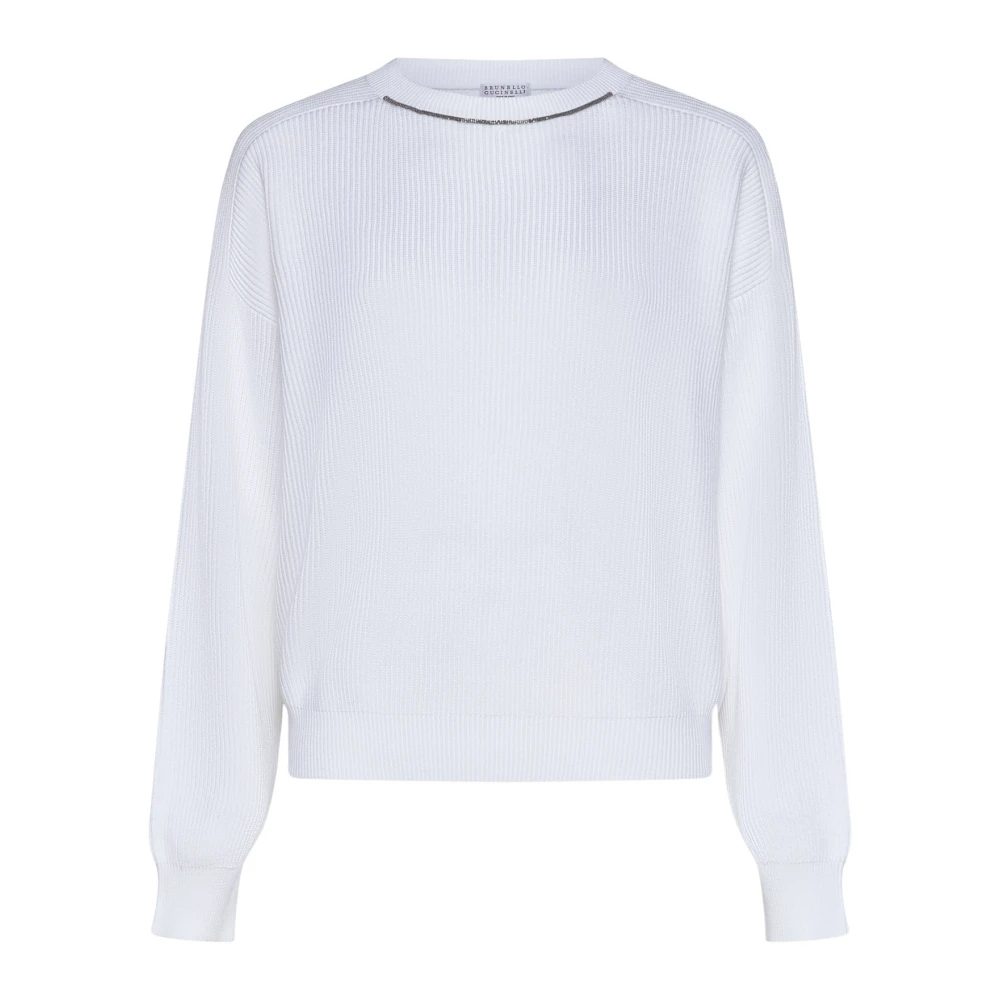 BRUNELLO CUCINELLI Witte Beaded Trim Sweater White Dames