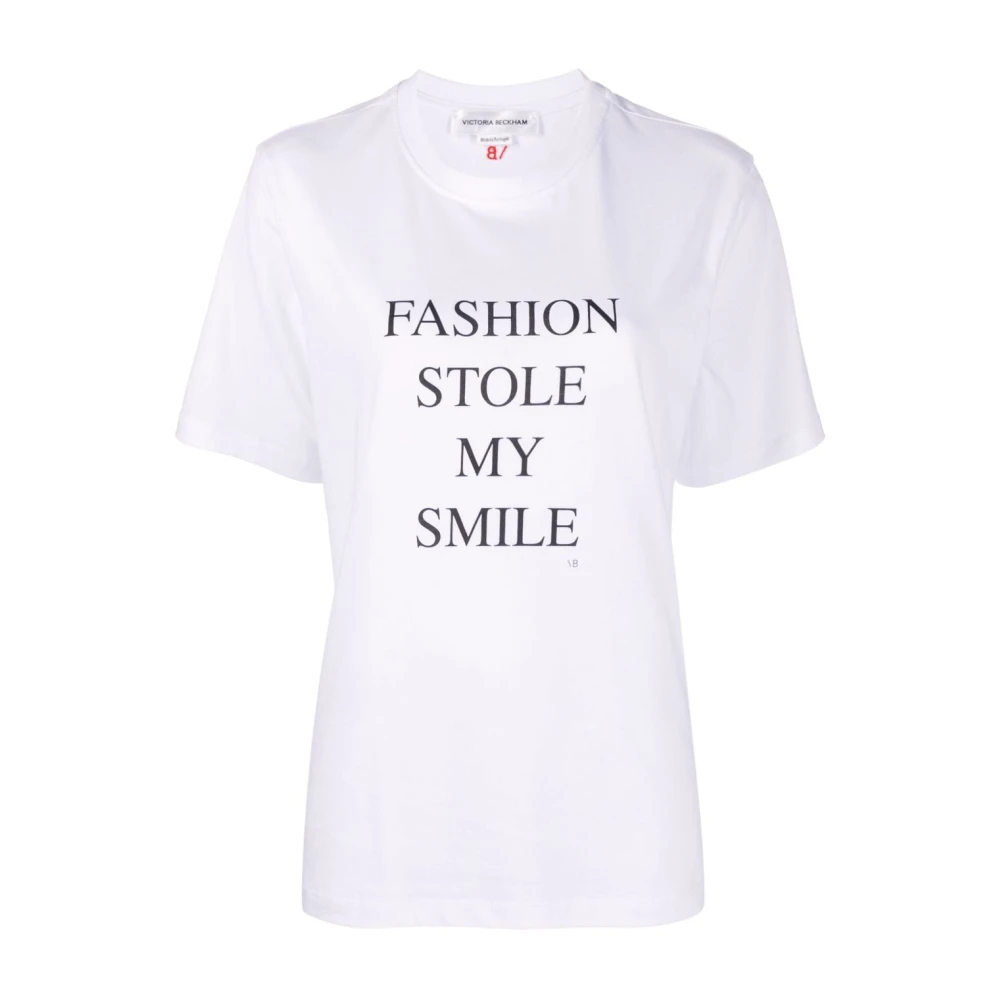 Victoria Beckham Slogan-Print Biologisch Katoenen T-Shirt White Dames