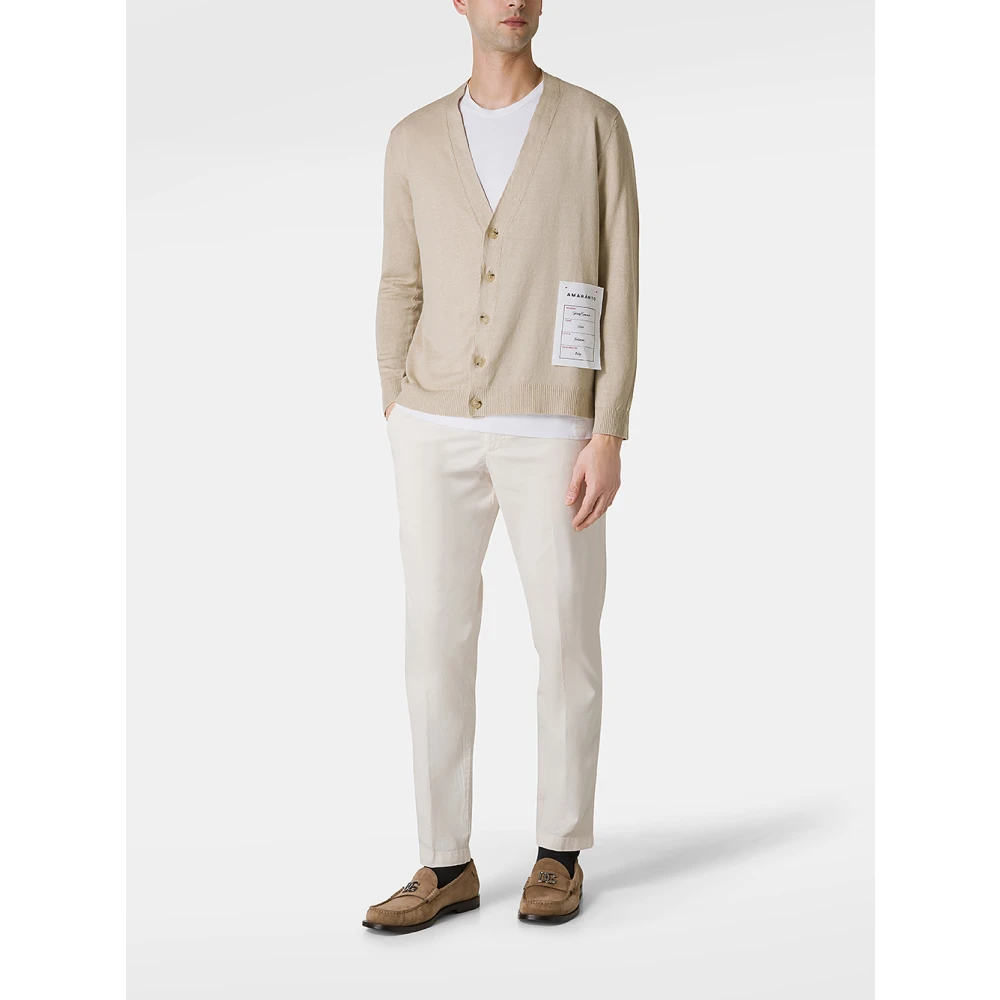 Amaránto Beige Katoen V-Hals Cardigan Sweater Beige Heren