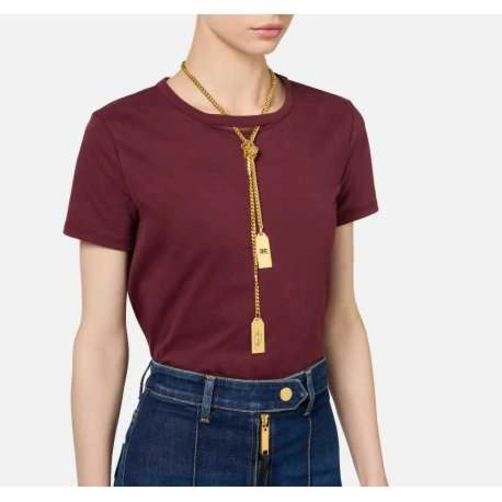 Elisabetta Franchi Bordeaux Ketting Goud T-shirt Ma009 CG3 Red Dames