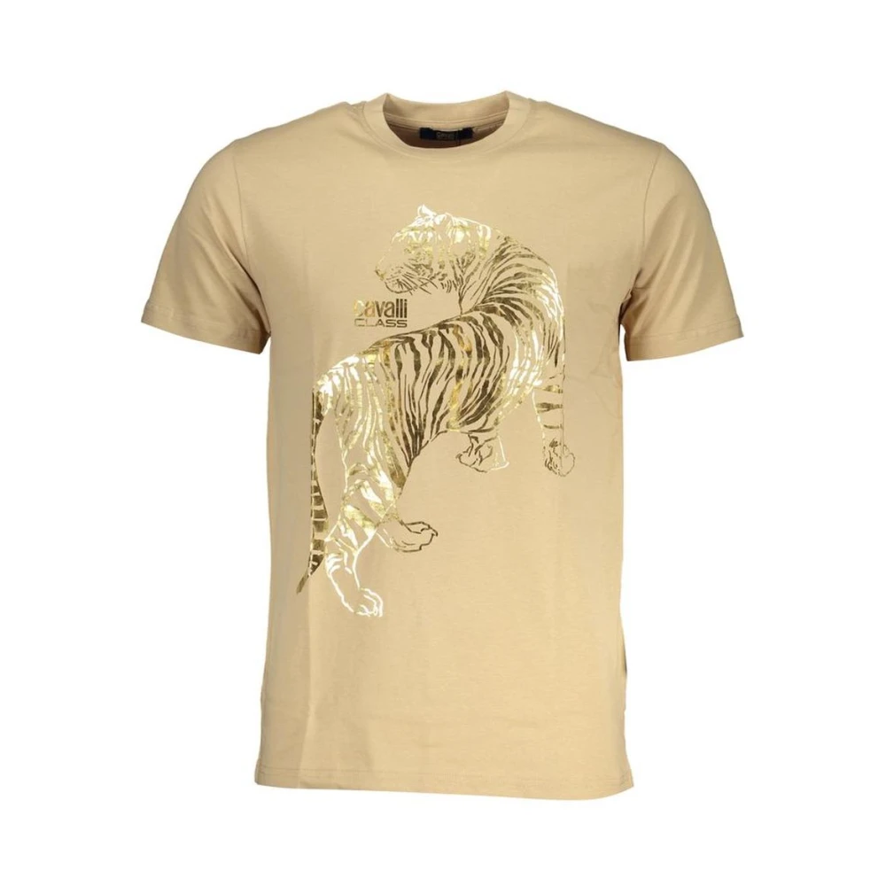 Cavalli Class Men's Beige Tiger Print Casual T-Shirt