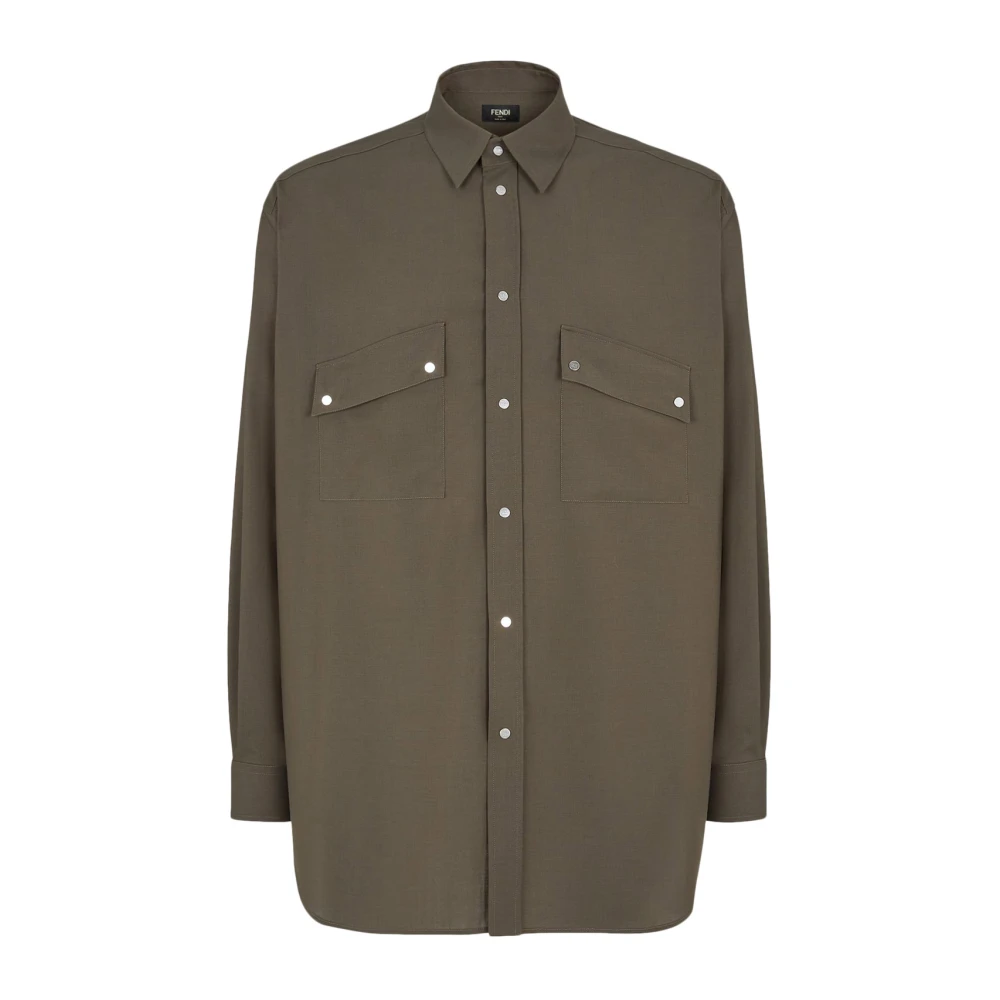 Fendi Wollen overhemd met logo-knopen Green Heren