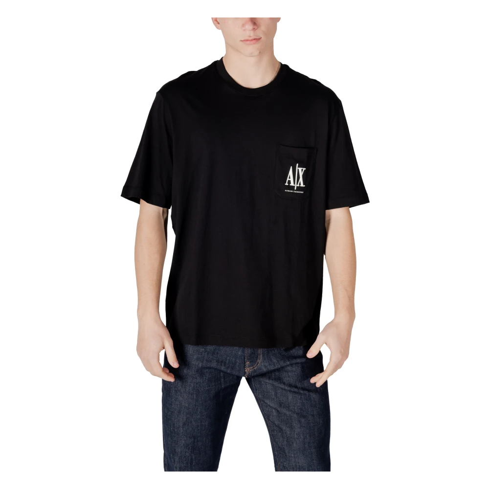 Armani Exchange Zwarte katoenen T-shirt met zak Black Heren