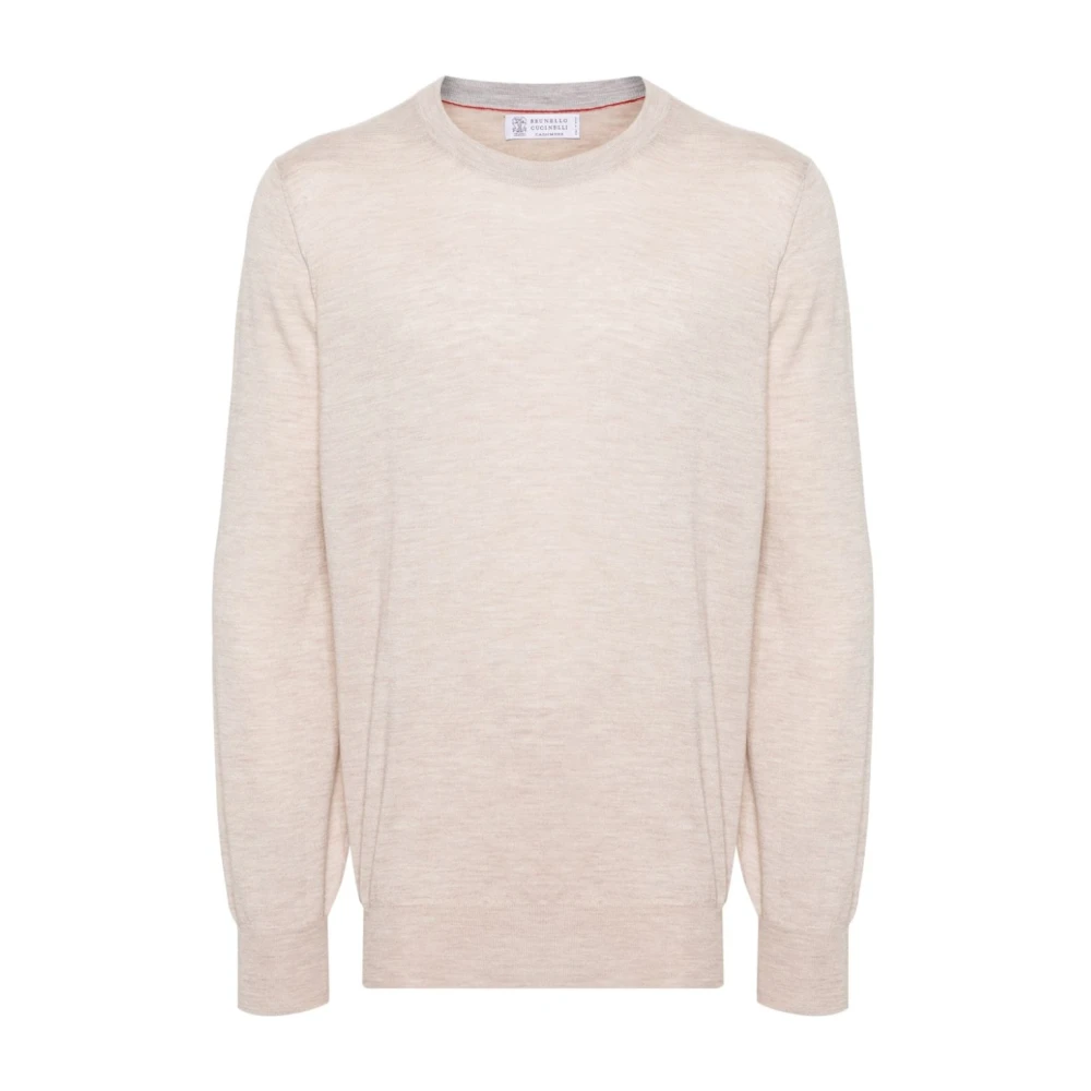 Brunello Cucinelli Men's Beige Round-Neck Knitwear, Xl, Crew Neck Jumper