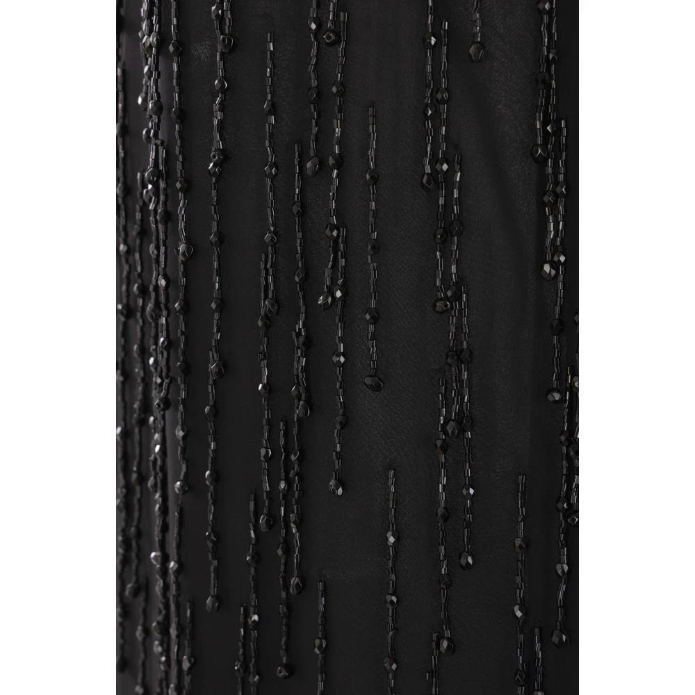 Blumarine Zwarte Georgette Jurk met Kralen Franjes Black Dames