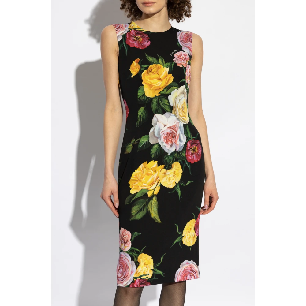 Dolce & Gabbana Zijden jurk met bloemenpatroon Black Dames