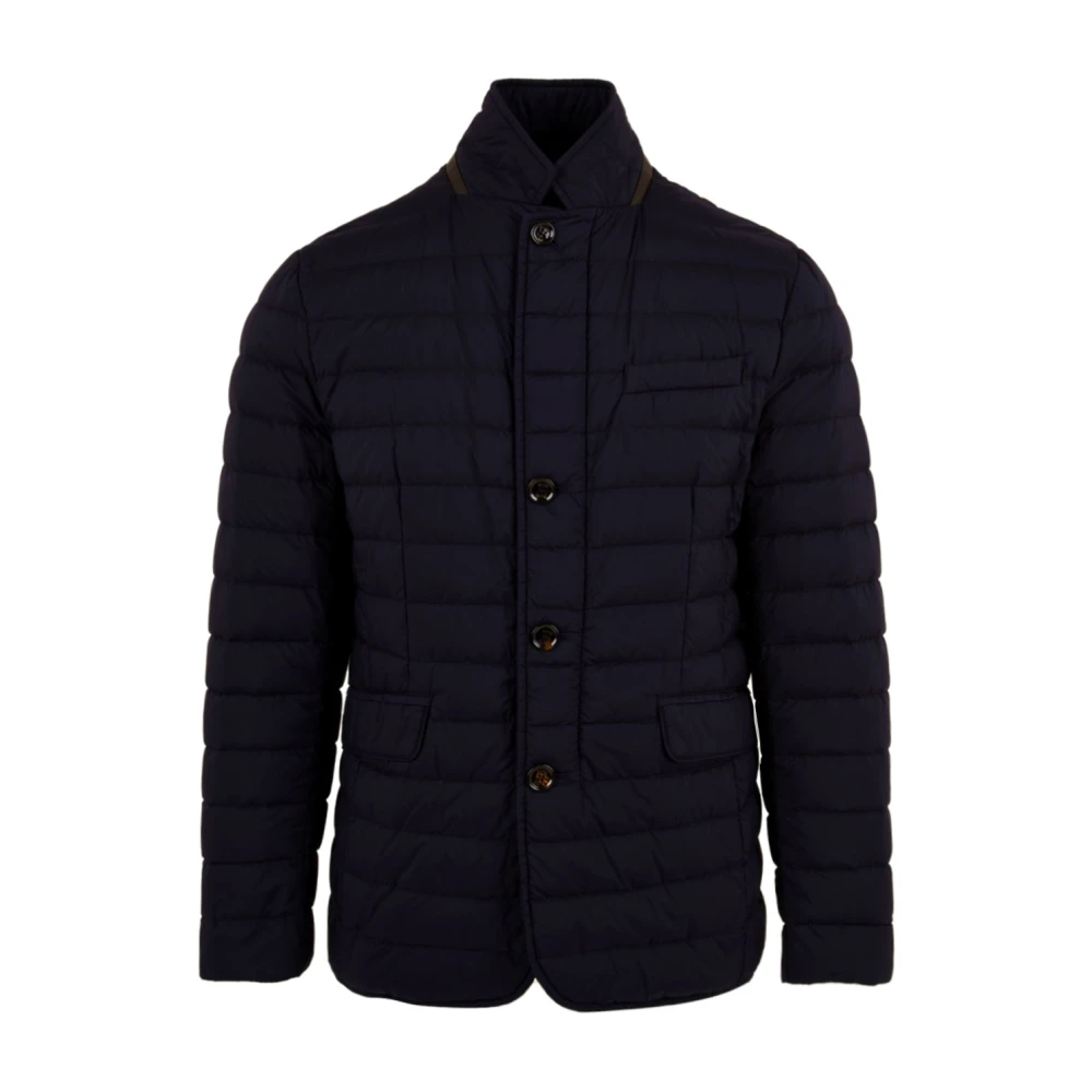 Moorer Men's Blue Winter Jackets, 3XL, Quilted Leather Trimmed Coat