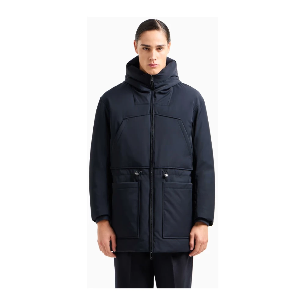 Emporio Armani Blauwe Winter Parka met Capuchon Black Heren