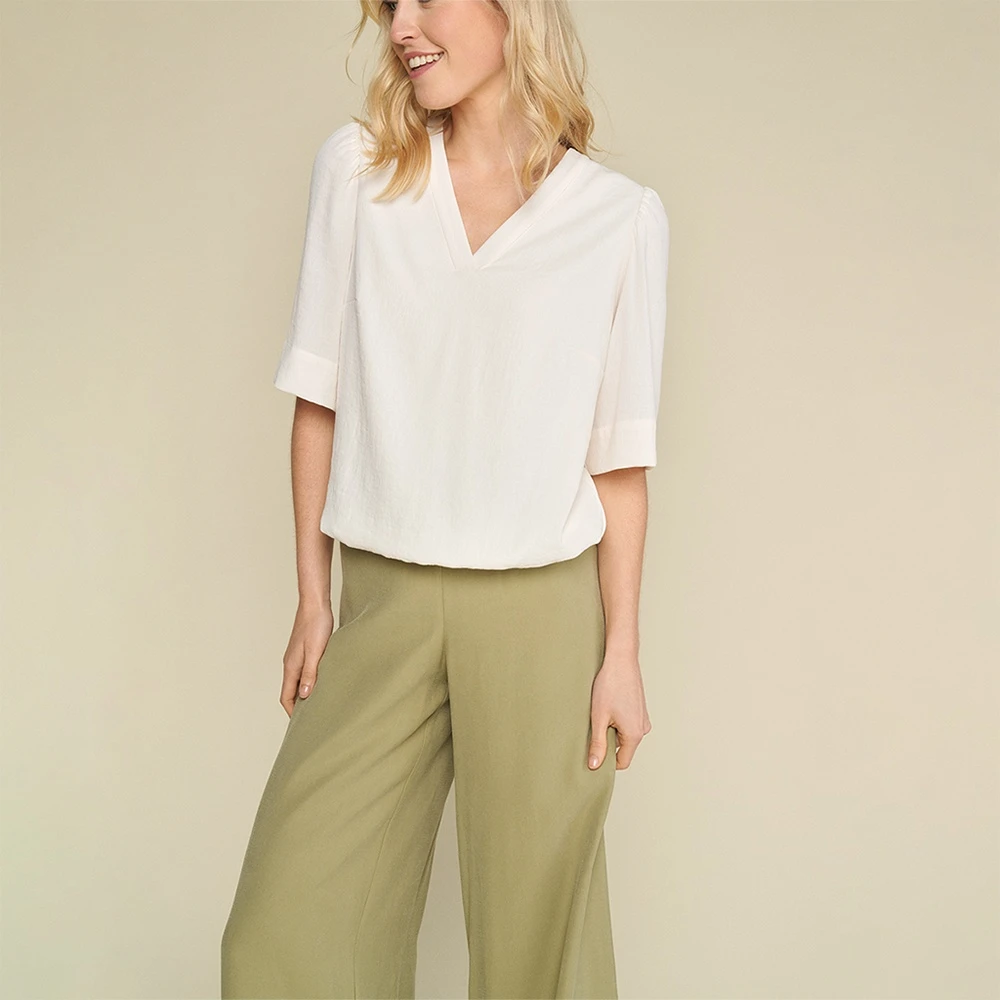 Marie Méro Ecru V-Hals Blouse Tuniek Beige Dames