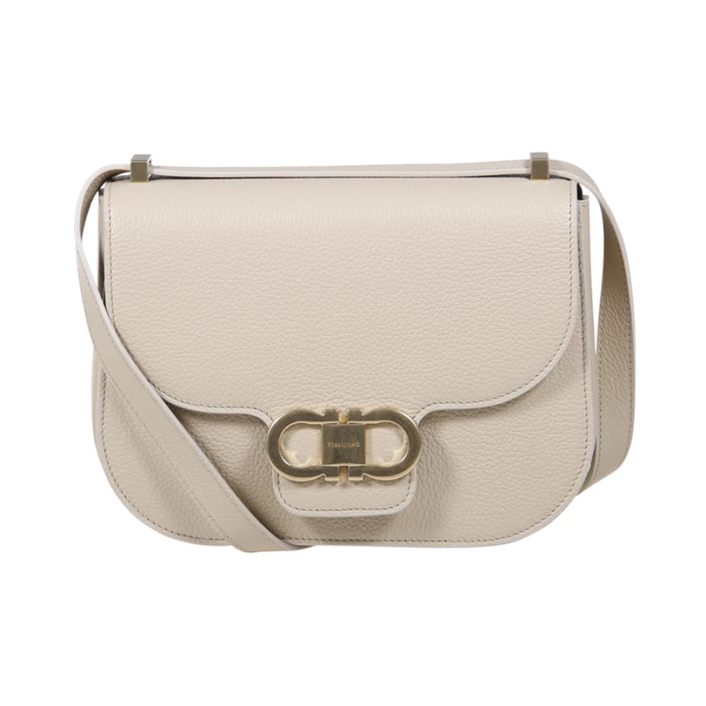Salvatore Ferragamo Steen Dubbele Gancio Flap Tas Beige Dames
