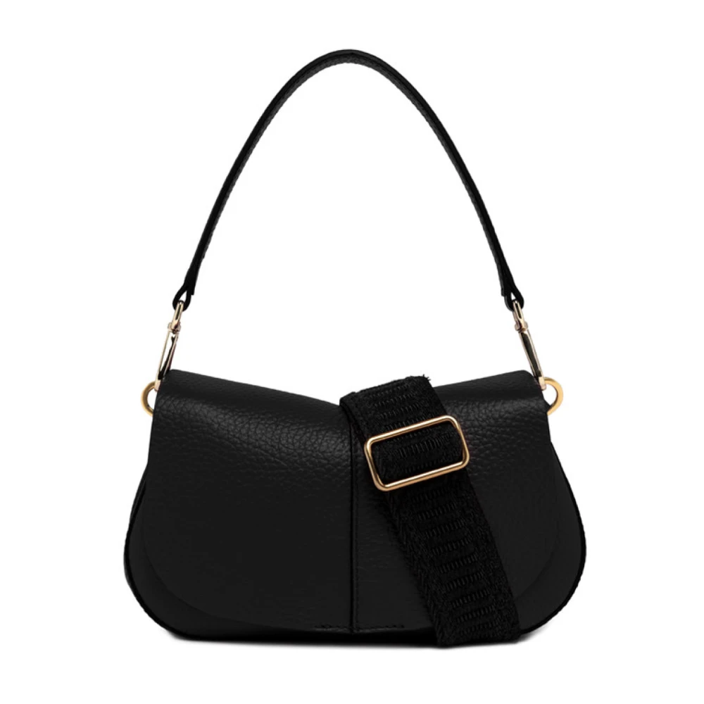 Gianni Chiarini Zwarte Gehamerde Leren Ronde Schoudertas Black Dames