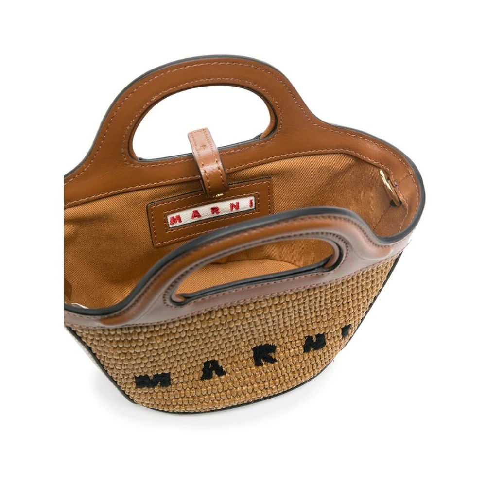 Marni Geborduurd Logo Raffia Handtas Brown Dames