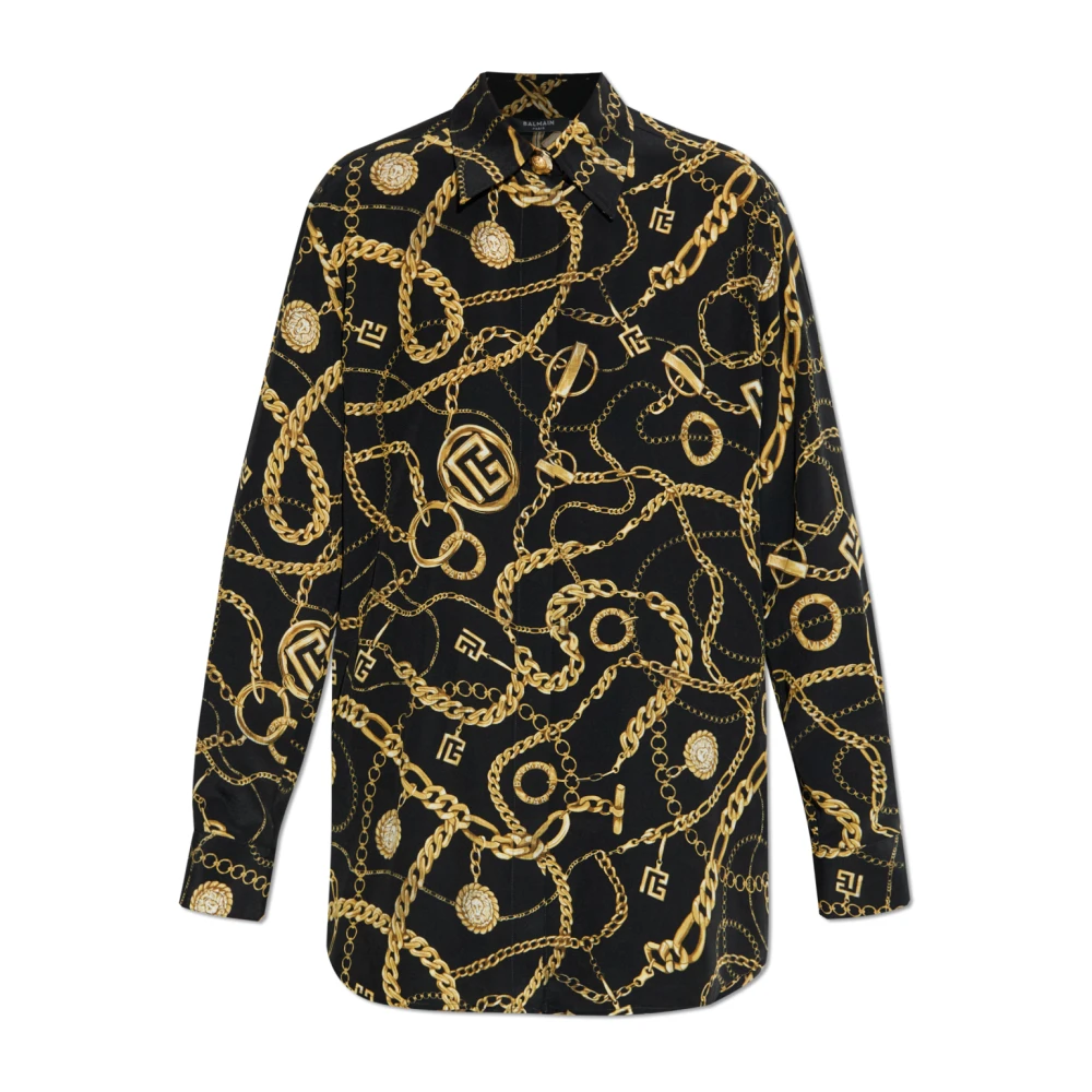 Balmain Women's Black Silk Shirt With Print - Shirts - L - Blouses & Shirts