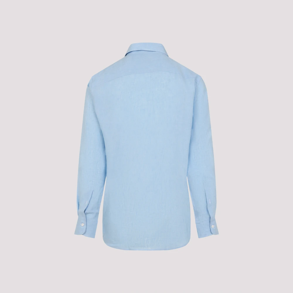 Brioni Blauw Linnen Overhemd Elegante Stijl Blue Heren