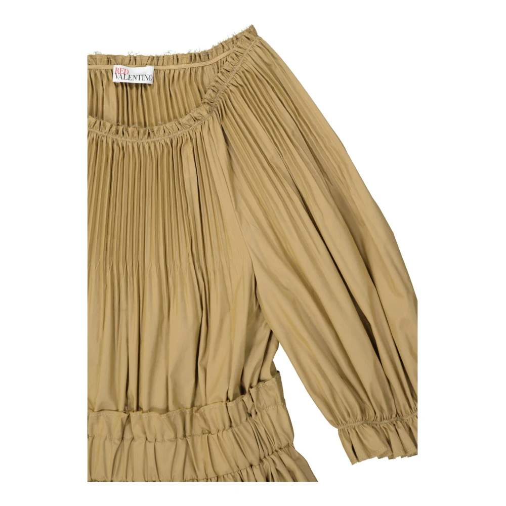 RED Valentino Katoenen Poplin Jurk met Plisse Detail Brown Dames