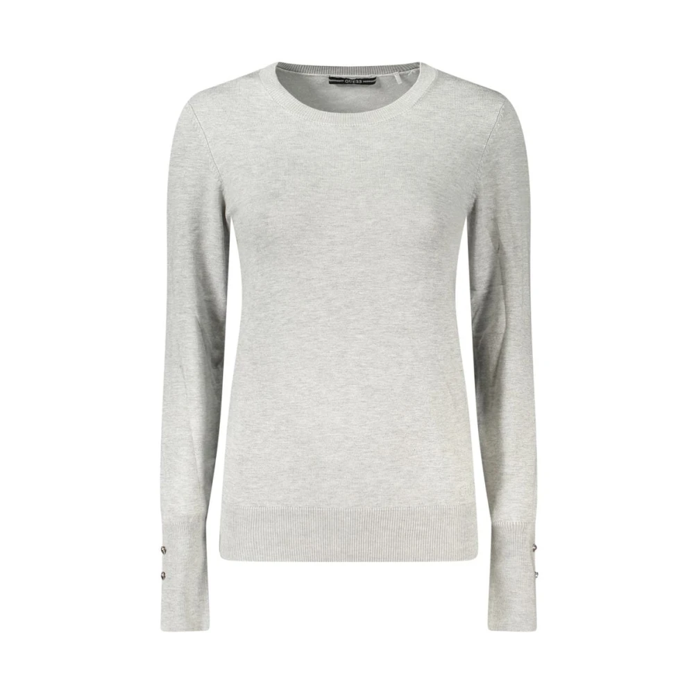 Guess Women's Gray Rhinestone Jumper - Round-Neck Knitwear - L - Knitwear