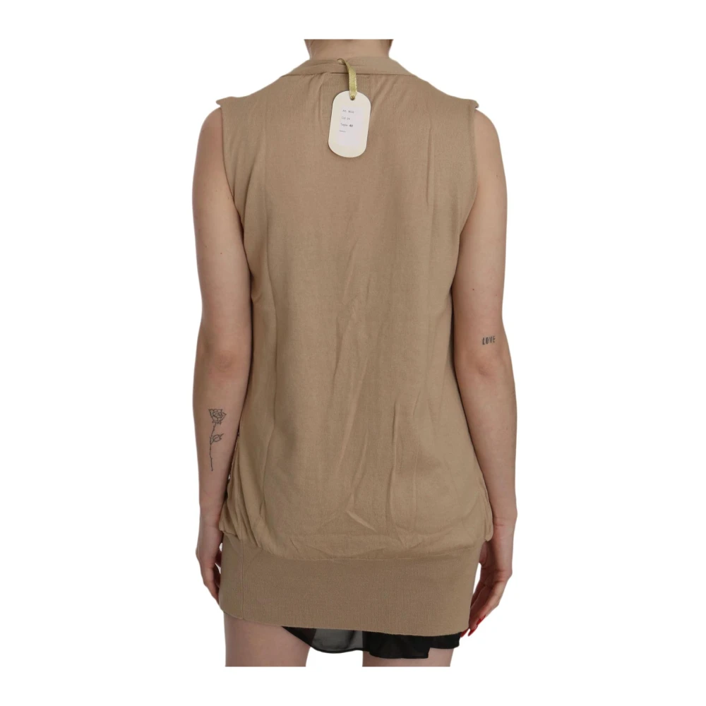 Pink Memories Bruine Gedrapeerde Gebreide Vest Brown Dames