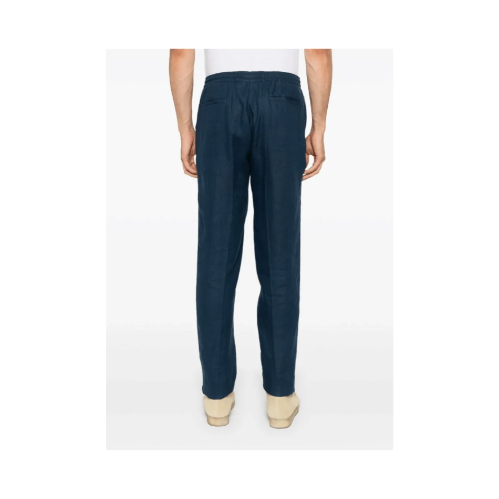 Kiton Navy Blue Linen Tapered Trousers Blue Heren