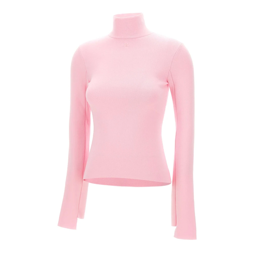 Courrèges Women's Pink Interlock Mockneck Jumper - Turtlenecks - Xs - Knitwear