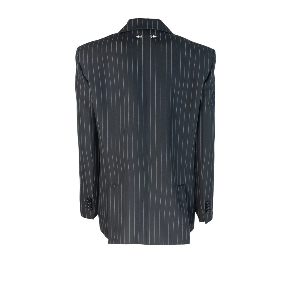 PATRIZIA PEPE Zwarte Jassen Flanella Gessata Comfort Fit Black Dames