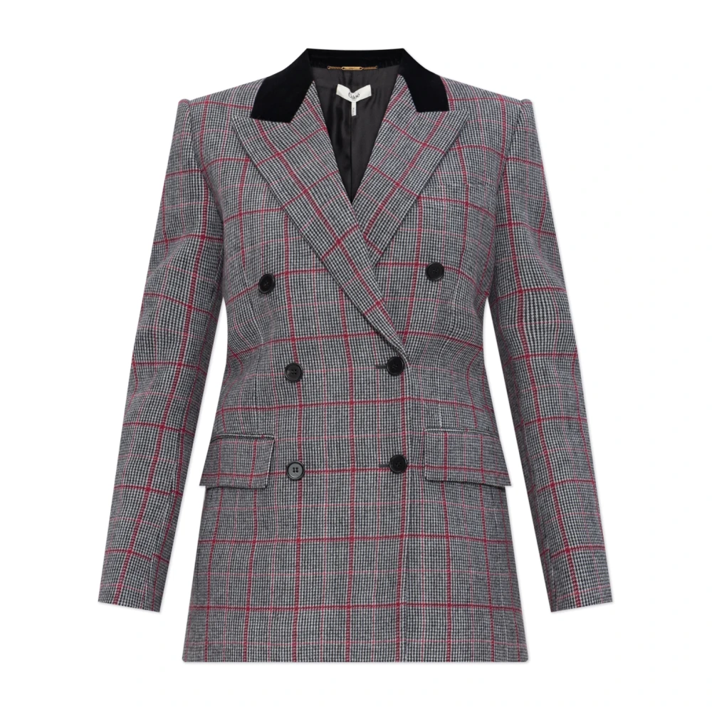 Chloé Women's Gray Double-Breasted Blazer With A Check Pattern - Blazers - S - Jackets