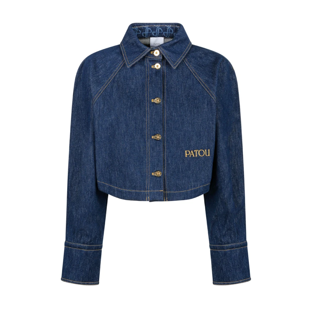 Patou Broderad Blå Denim Cropped Skjorta Blue, Dam