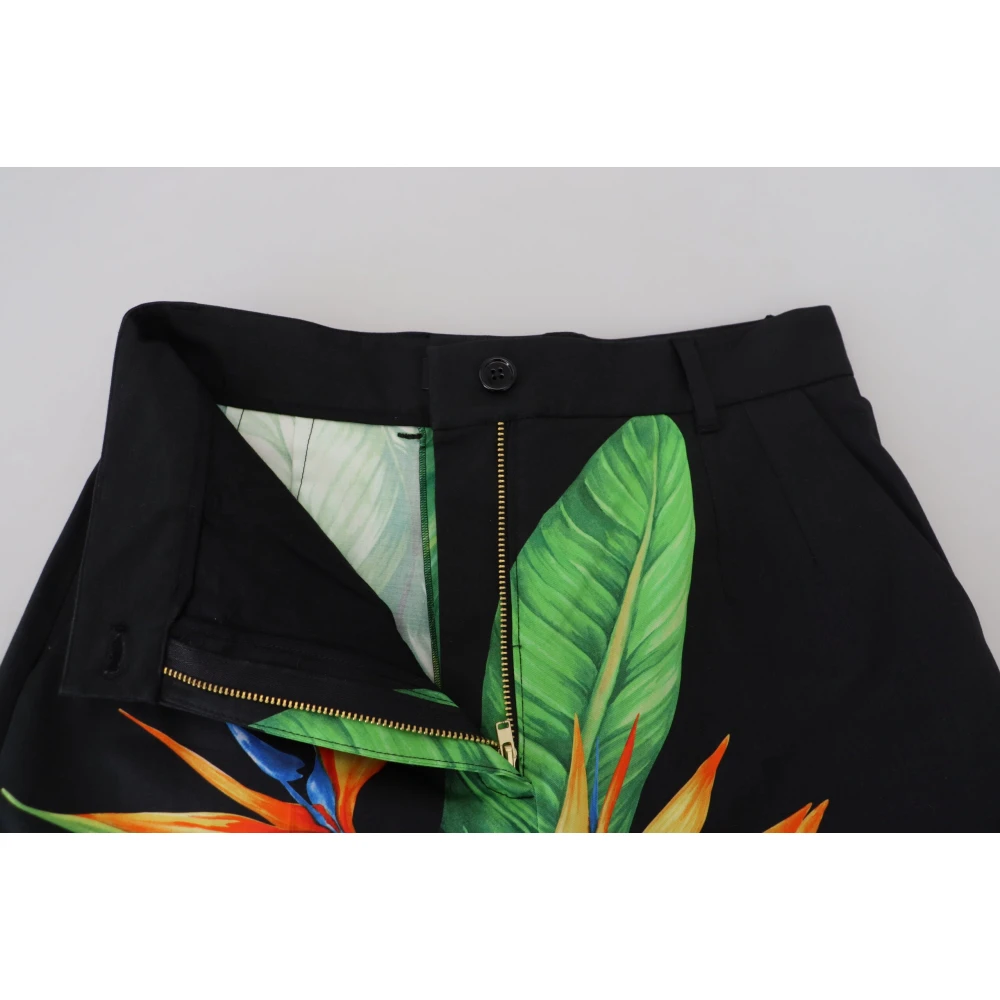 Dolce & Gabbana Zwarte Bladeren Print Hoge Taille Hot Pants Shorts Black Dames