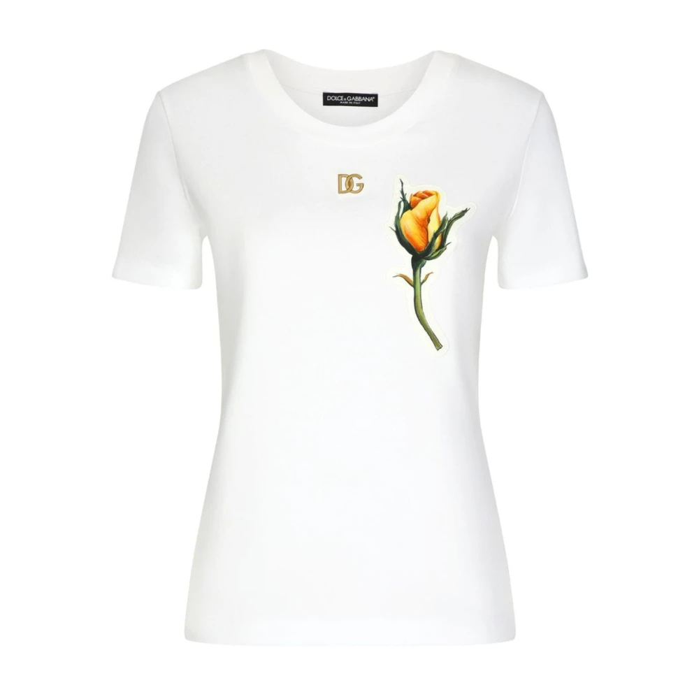 Dolce & Gabbana T-shirt met rozenapplicatie White Dames