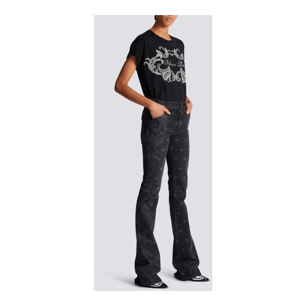 Balmain Denim jeans met sterren- en paisleyprint Black Dames
