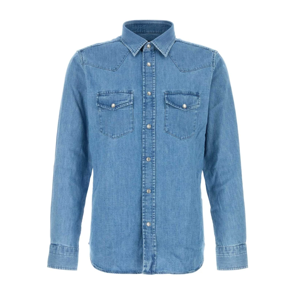 Tom Ford Men's Blue Denim Shirt For Large
