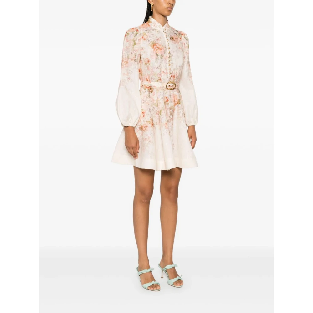 Zimmermann Roze Linnen Jurk met Blouson Mouwen Pink Dames