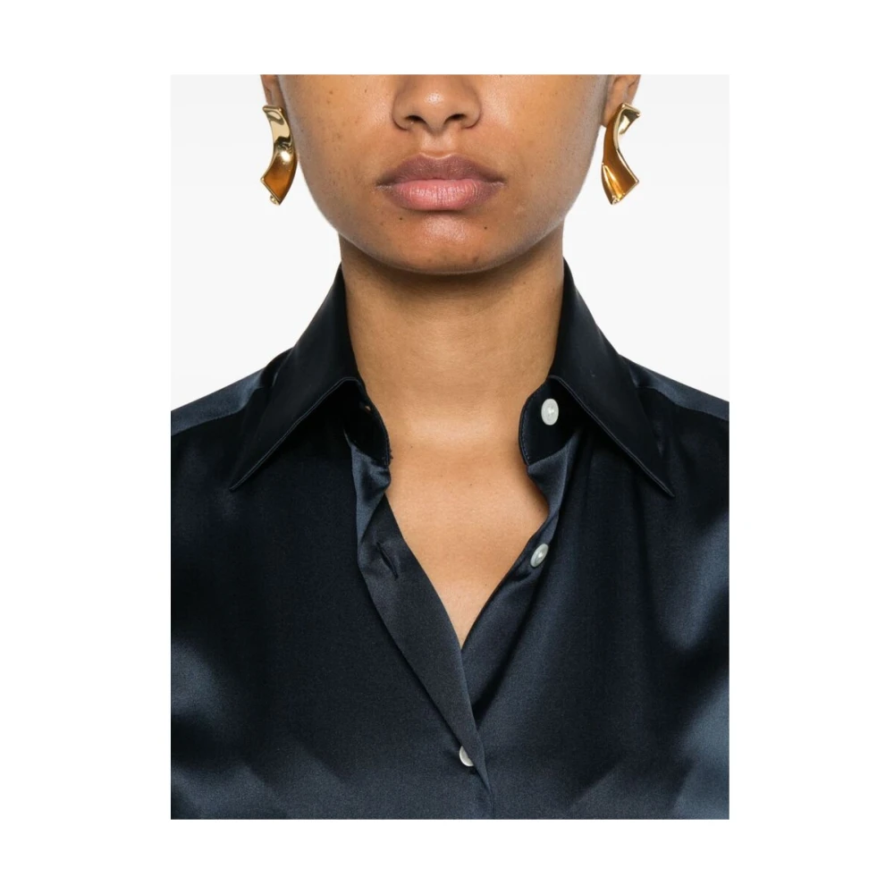 Mazzarelli Navy Blue Zijde Satijn Overhemd Blue Dames