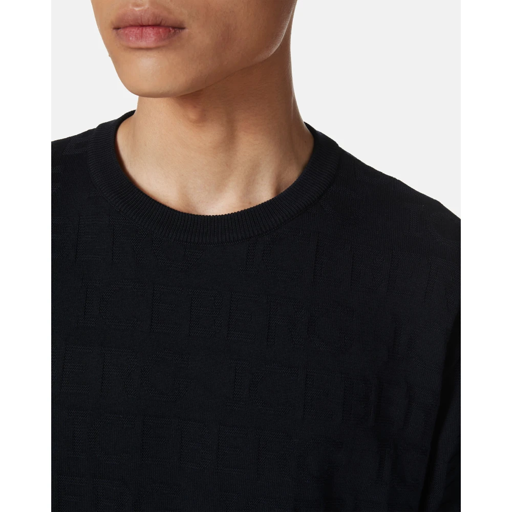 Iceberg Blauwe crewneck sweater van 100% katoen met allover logo Blue Heren