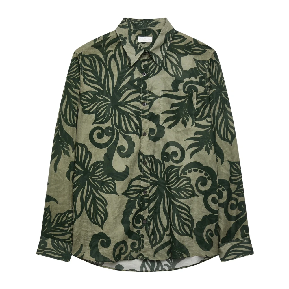 Dries Van Noten Katoenen aansluitend overhemd met 'Getekende bladeren' print Green Heren