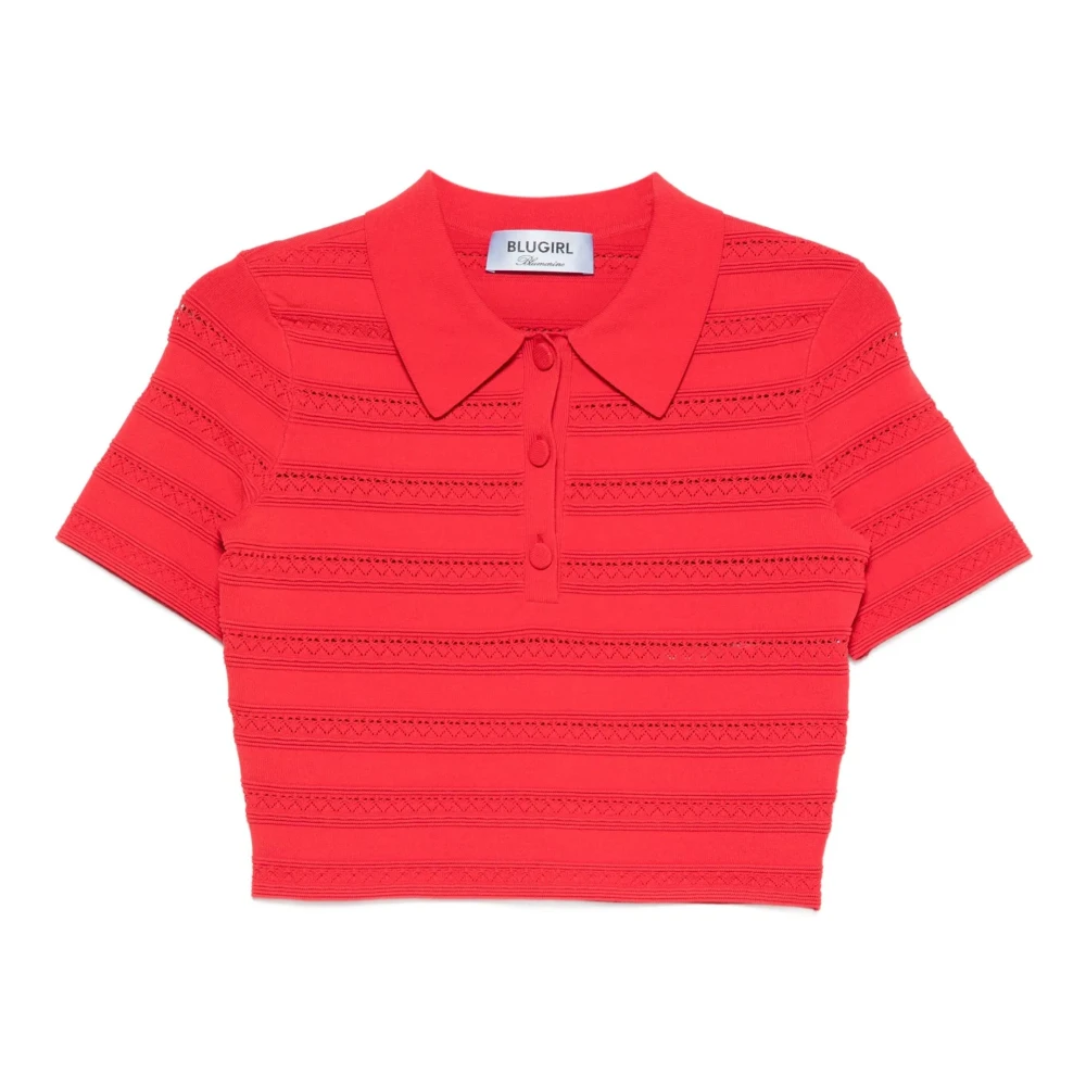 Blugirl Red Polo Shirts, Female, Xs, Crochet-Detail Polo Top