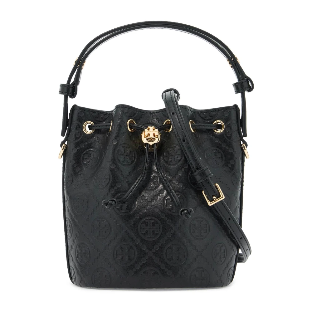 TORY BURCH Monogram Leren Bucket Tas Black Dames