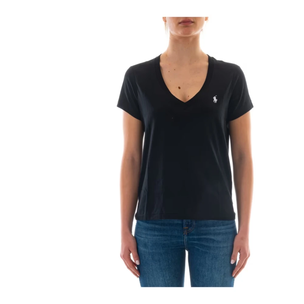 Ralph Lauren Zwarte V-hals Katoenen T-shirt Black Dames