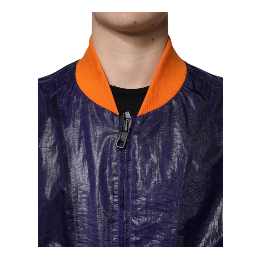 Dolce & Gabbana Blauwe Katoenen Bomberjack met Logo Blue Heren