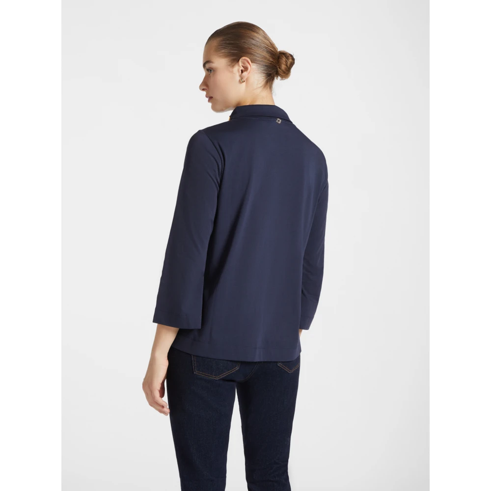 Elena Mirò T-shirt met geborduurde kraag Blue Dames