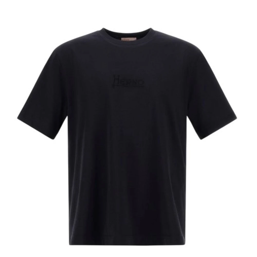 Herno Mannelijk Blauw Crewneck T-Shirt Met Logo