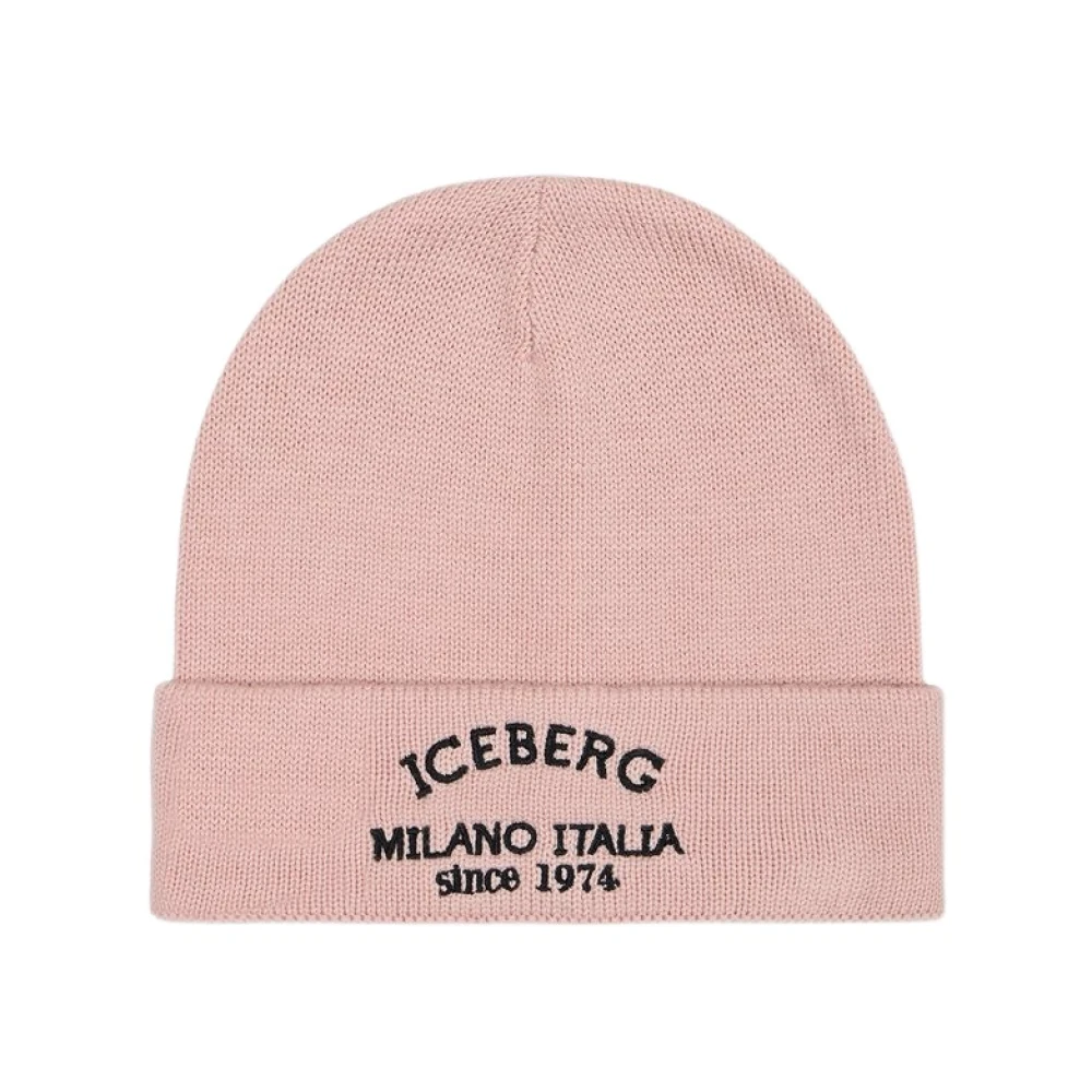 Iceberg Barn - Puderrosa ullbeanie-mössa med logotyp Pink, Pojke