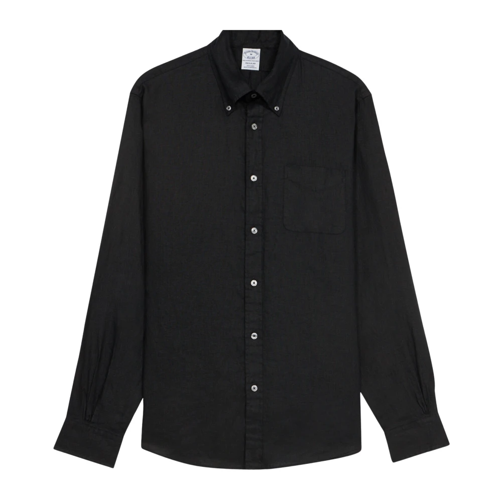 Brooks Brothers Zwart linnen poloshirt met knoop-down kraag regular fit Black Heren
