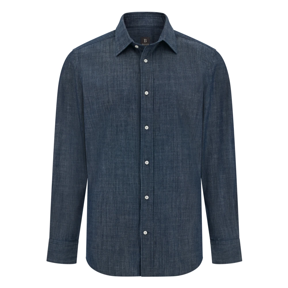 Boggi Milano Herren Blau Regular Fit Baumwoll-Denim-Hemd