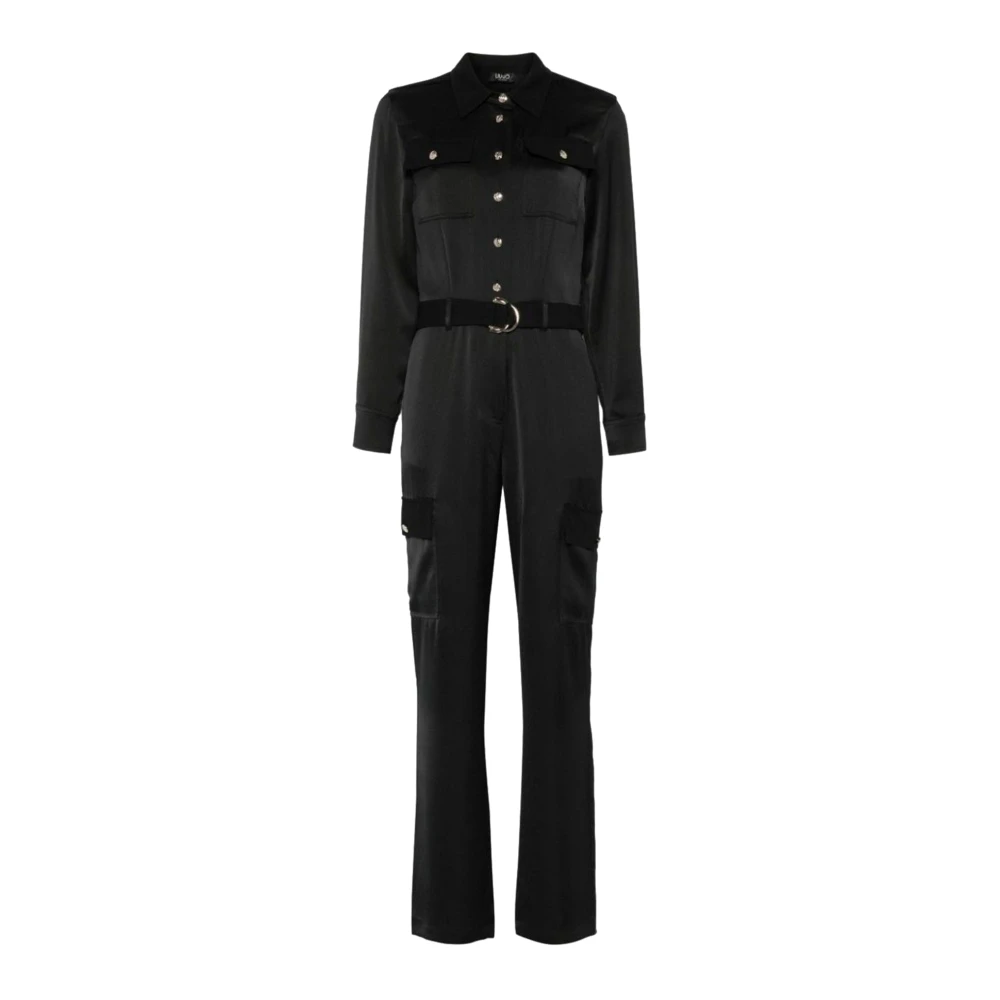 Liu Jo Cargo satijnen jumpsuit met riem Black Dames